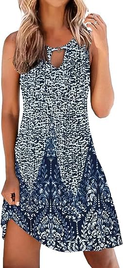 ETCYY NEW Summer Dresses for Women Trendy Boho Floral Print Sundresses Sleeveless Beach Cover Up Dress with Pockets