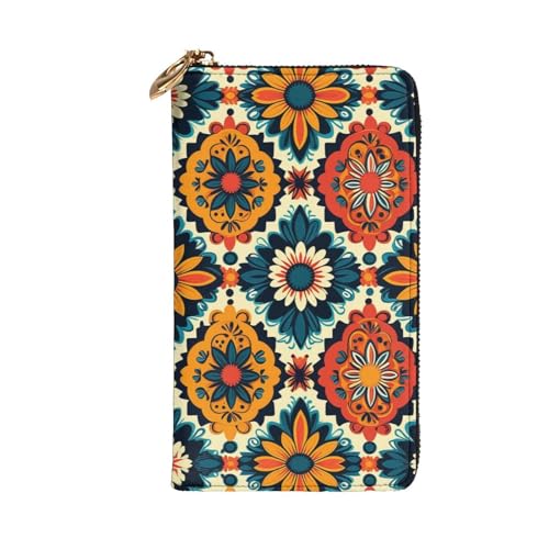 Women's Long Cash Wallet, PU Leather Elegant Clutch Change Purses with Zipper, Travel, Gifts (Bohemia Style Traditional African Pattern Print)2