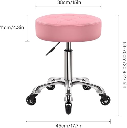 Miniatura 3 de Taburete rodante resistente con ruedas, taburete giratorio hidráulico ajustable con ruedas ergonómico de cuero grueso, silla redonda para cocina,