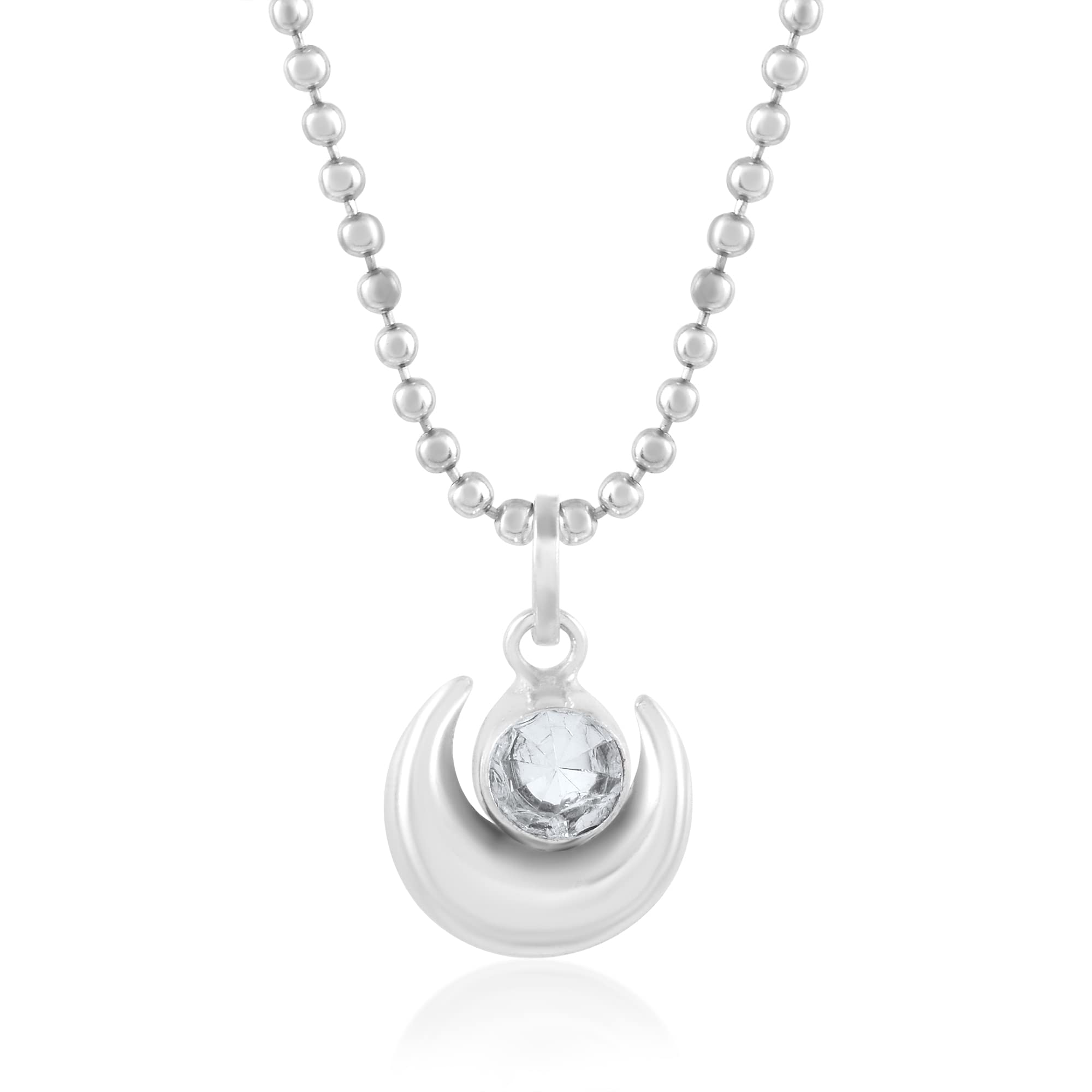 Silver Plated Brass Half Moon Shape CZ-Studded Pendant With Chain Jewelry Men & Women-image-32