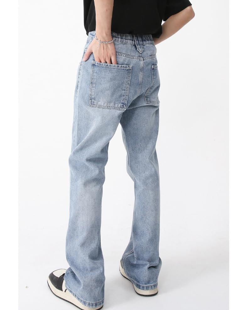 Men's Spring Summer Casual Vintage Bell Bottom Pants Slim Fit Elastic Waist Jeans3