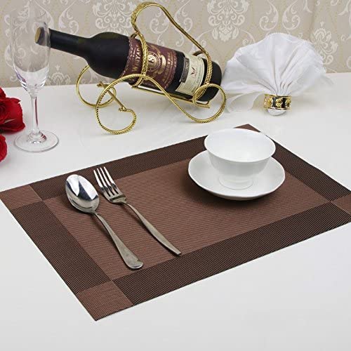 Image of Anugrah Dining Mats Table Mats PVC Placemats Heat-Resistant Placemat for Dining Tea Table Woven Vinyl Stain Resistant Table Mats Easy to Clean - 45x30 cm (Brown, 4)