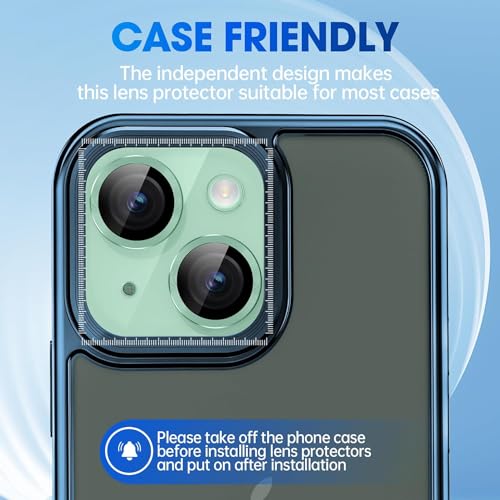 Image of Skinomi Camera Lens Protector Compatible with iPhone 15 plus [Anti-Scratch] Premium Tempered Glass Film Aluminum Alloy Lens Ring Cover, Green Titanium