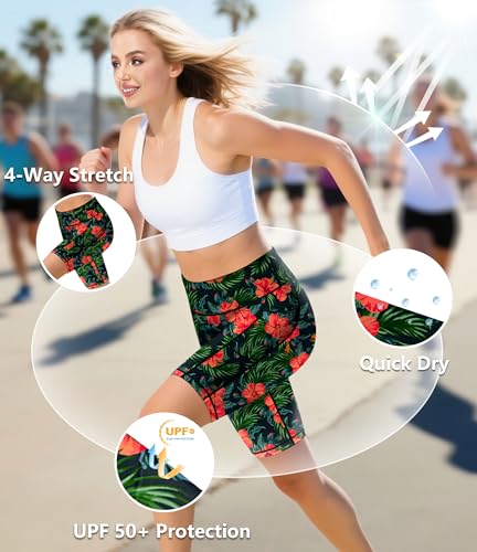 Image of AOBUTE Womens 9 inch /10 inch /11 inch Long Swim Board Shorts High Waisted UPF 50+ Biker Shorts with Pockets