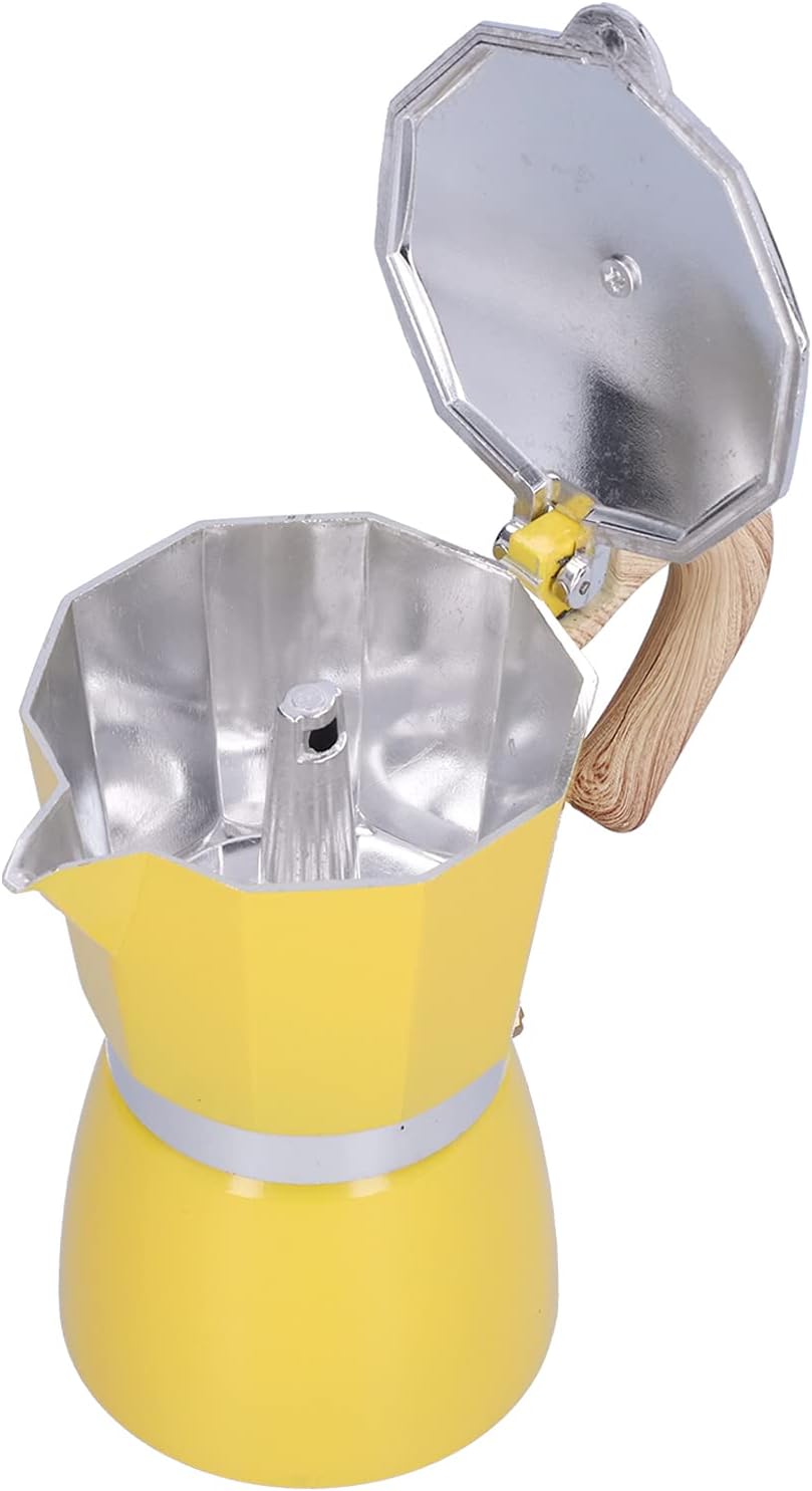 300ML Espresso Mocha Coffee Pot Maker Stovetop Coffee Kettle Italian Coffee Maker for Cappuccino Latte (Yellow)