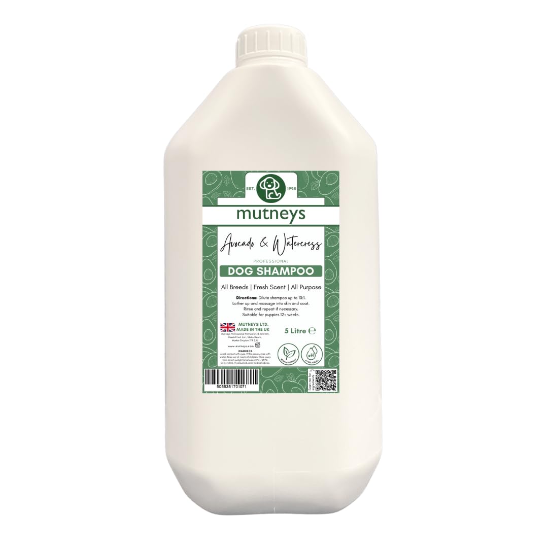 Mutneys Avocado & Watercress Dog Shampoo | Suitable for All Breeds | 5Ltr