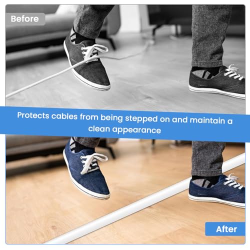 Image of Serplex 13 ft PVC Floor Cable Cover Cord Protector, 2.5cm Wide Self-Adhesive Cable Management Raceway Flexible Wire Protector Reuseable Cover for Floor Wire Protection & Trip Prevention
