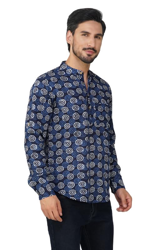 Image of Vastraa Fusion Men's Handloom Weaving Pure Cotton Short Kurta, Round Collar, Full Sleeves,Button Kurta, Ethnic Wear