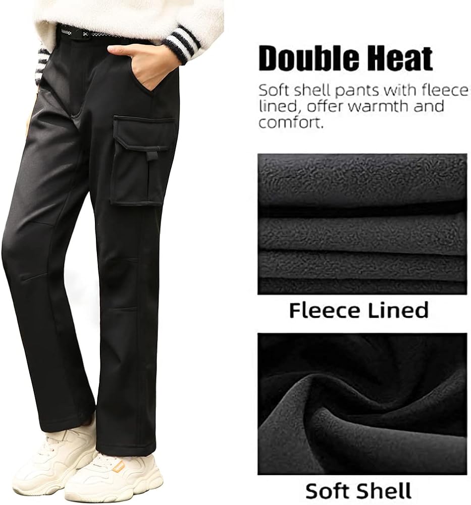JOMLUN Boys Fleece Lined Hiking Pants Outdoor Soft shell Snow Ski Waterproof Windproof Kids Warm Cargo Insulated Pant Winter : Clothing, Shoes & Jewelry
