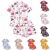 Schlafanzug Damen kurz Halloween Schlafanzug Damen Kurzarm Pyjama Set mit Kürbis und Fledermaus Motiv Knopfleiste Bequem für Halloween Party und Herbst 01 Weiß S