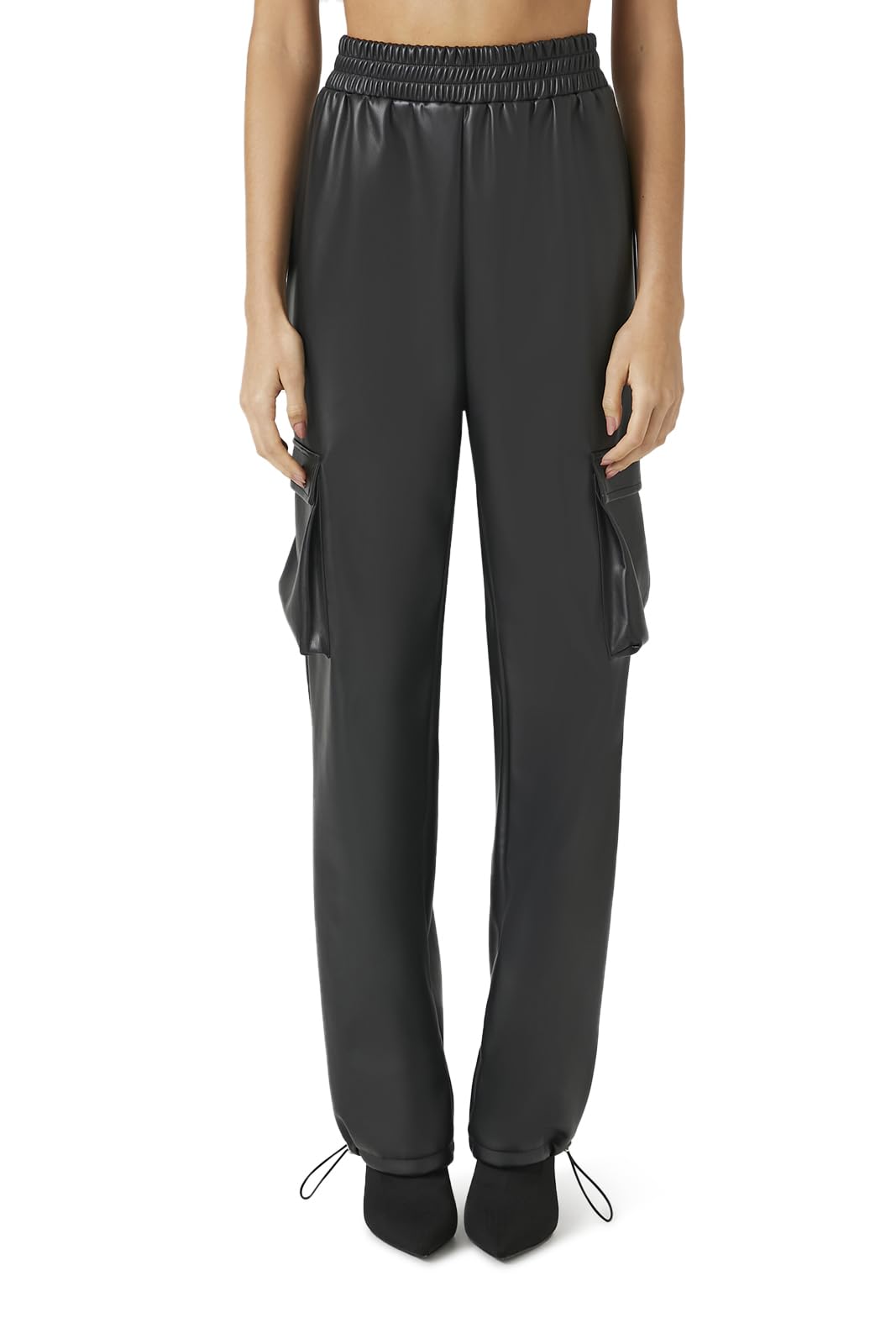 Forever 21 Faux Leather Cargo Pants Pantalon décontracté, Noir, M Femmes