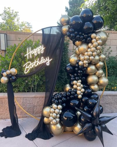 Image of KBZVNAF Black and Gold Latex Balloons - 60 Pack 12 inch Black Metallic Gold Confetti Party Balloons for Birthday, Baby Shower, Wedding, Graduation, New Year Party Decorations