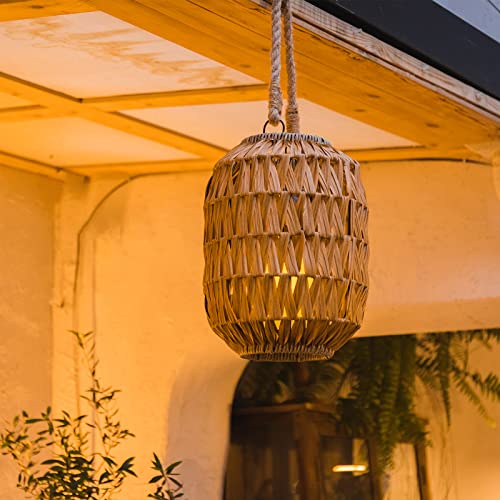 Bdor Candle Lantern - 22.4in IP65 Waterproof Natural Rattan Outdoor