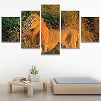 SIGNWIN 5 Panel Canvas Wall Art Modern Art Animals Dramatic Giraffe Lion Multicolor Photography Southwest for Home Decorations Ready to Hang - 60