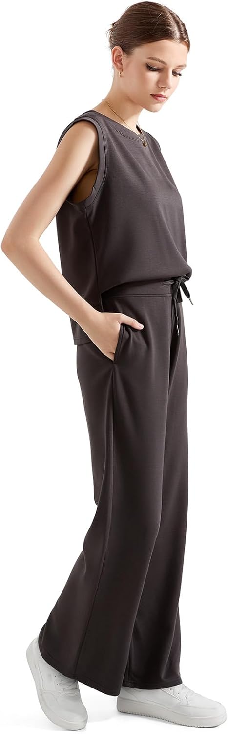 SUUKSESS Women 2 Piece Lounge Matching Sets Wide Leg Sweatpants Sleeveless Tops - Image 6