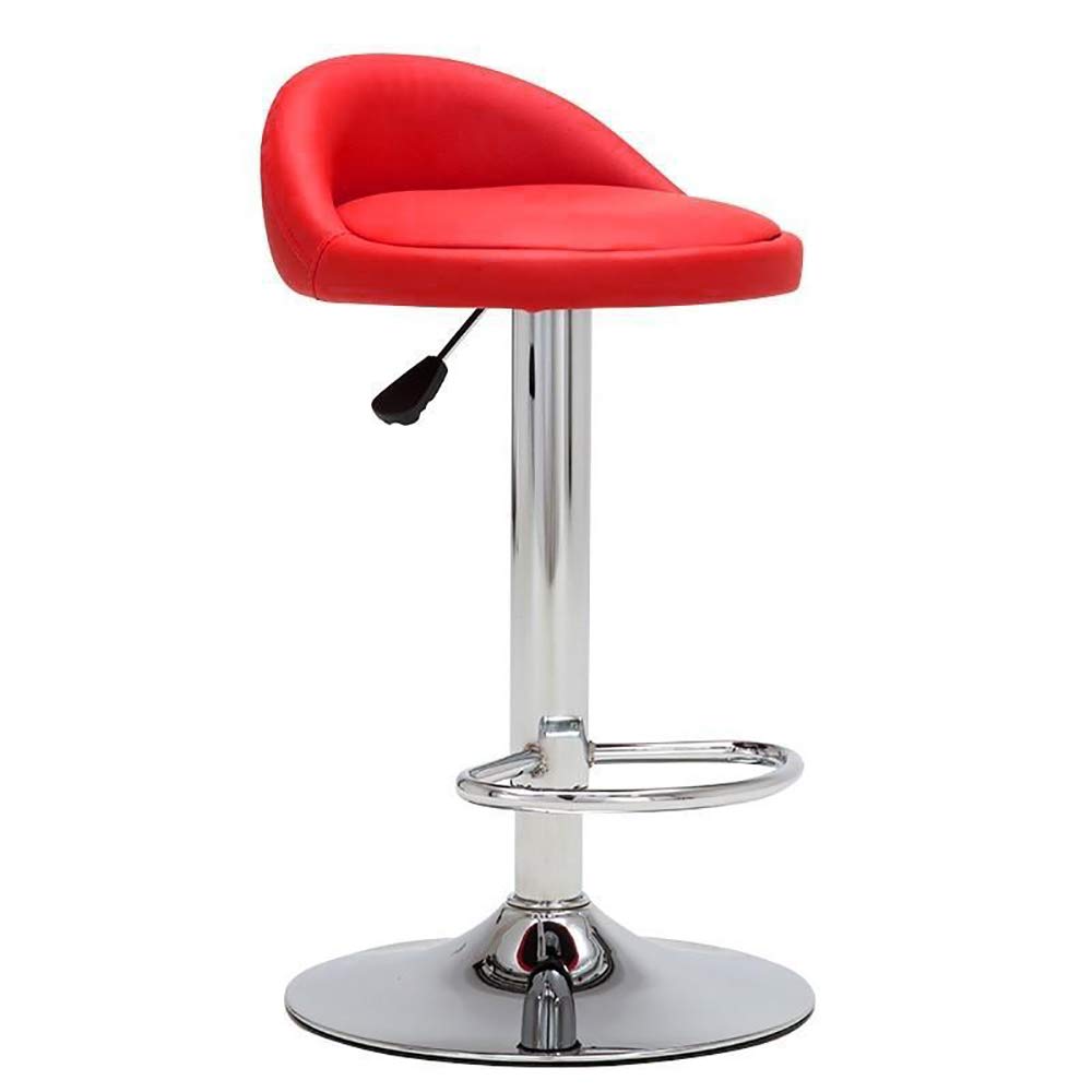 ALRM PU Leather Round Bar Stool with Back Rest Height Adjustable Swivel Pub Chair Home Kitchen Bar stools Backless Stool with Footrest (C-Red)