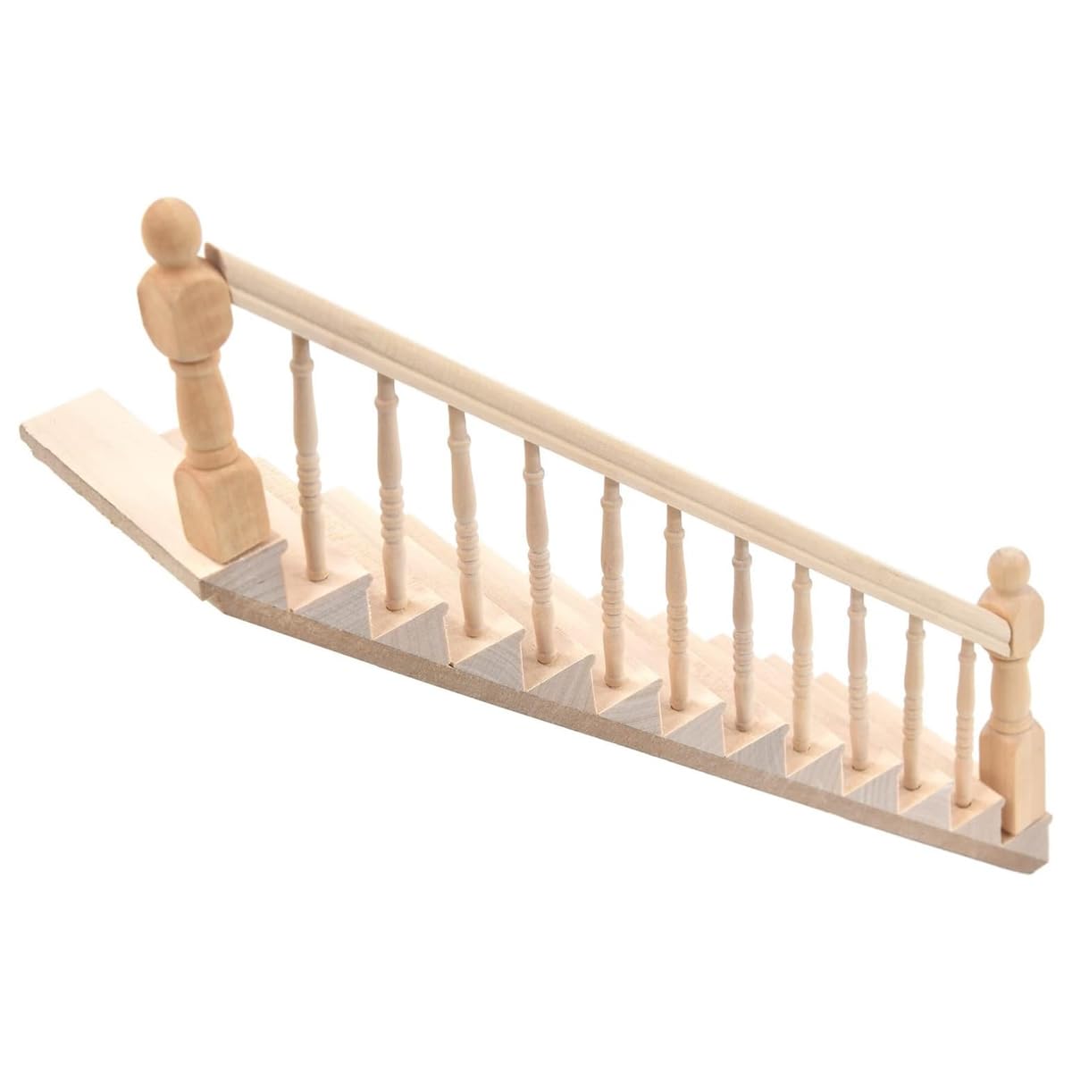 FONGKNOX Dollhouse Staircase Miniature Stairs Wood Stair 1/12 Dollhouse Miniature Furniture Wooden Stringer Steps Model DIY Staircase Accessories Decor Left Armrest - Image 2