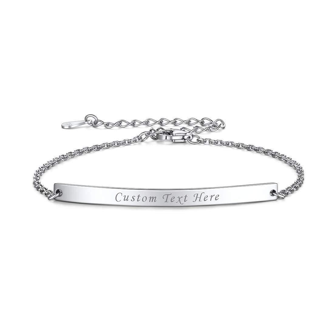 isigno Pulsera Personalizada Grabado Personalizado Nombre, Fecha, Coordenadas Regalo para Las Mujeres Chica Novia Eslabón de Acero Inoxidable con la Cadena Ajustable