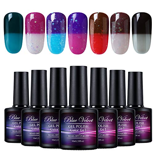7pcs Gel Nail Polish Set Blue Velvet Color Changing Nail Polish UV Gel Nail Lacquer Nail Art Manicure New Starter Gift Kit 10ML (C010)