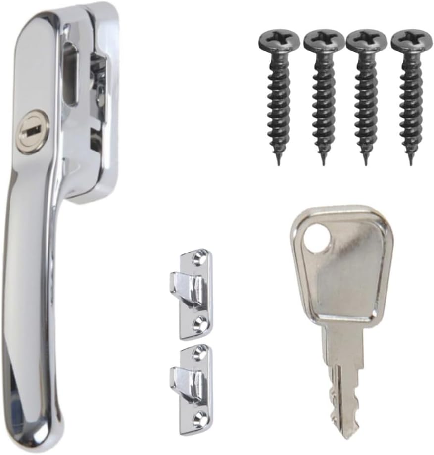Fastener Casement Window Handle for Timber Surfaces | with Key, Mount/Wedge and Screws for Easily Installation and Security (1, Chrome)