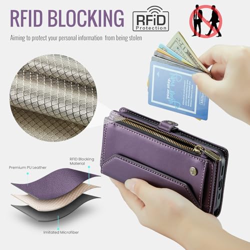 Étui en cuir compatible avec iPhone 16 Pro Max portefeuille RFID fermeture éclair