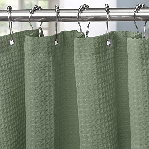 VANZAVANZU Shower Curtain for Bathroom with Metal Hooks Waffle Fabric Shower Curtain Heavy Duty Bath Curtain for Wet Room Bathtub Shower Stall, Weighted Hem, Water Resistant - 92 x 182cm (Grey)