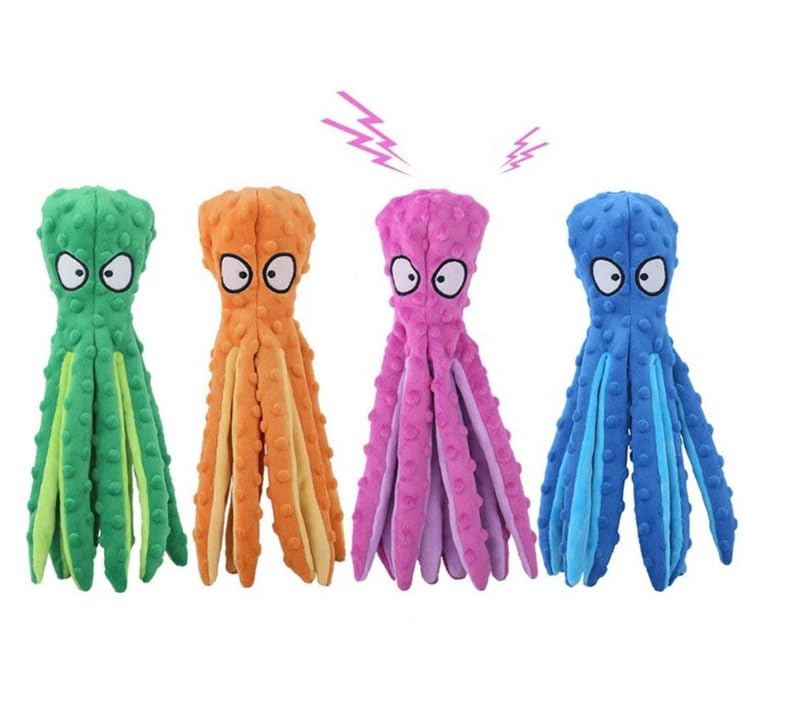 LALOCAPEYO 4 PCS Plush Toys Soft Pleated Squid Plush Dog Toys Dog Puzzle and Bite Resistant Sound Toy Dog Squeaking Toy Octopus Cat Dog Chewing Toy Indoor Training Interactive Game Toy