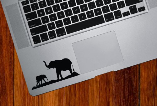 Elephant Mom and Baby - Design 2 - Trackpad/Keyboard - Vinyl Decal (Black)