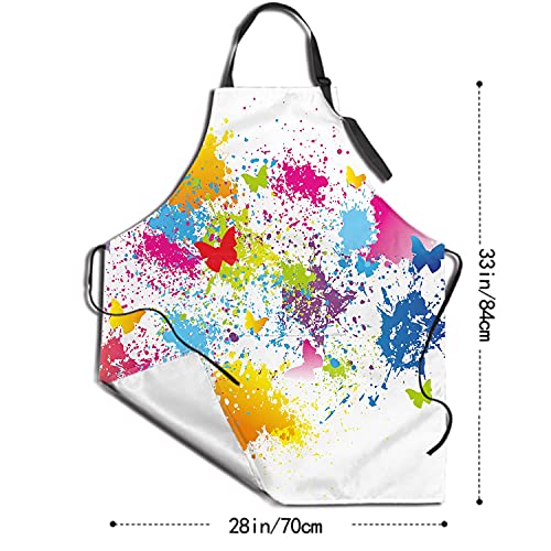 Sweetshow Artist Apron With 2 Pockets And Adjustable Neck Waterproof Colorful Butterfly Painting Aprons Art Smock Oil Paint Aprons For Adults Women Men Painter Kitchen Cooking Baking Bistro Chef #TOP3