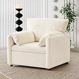 YEEFY Corduroy Single Sofa Chair Modern Upholstered Accent Chair for Reading Comfy Living Room Chairs with Side Pocket Oversized Armchair for Bedroom, Office(Beige)