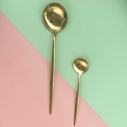 Miniatura 5 de Uniturcky Juego de cubiertos dorados de acero inoxidable de 24 piezas, servicio para 6, cubiertos de acero inoxidable pulido con espejo, cuchillo