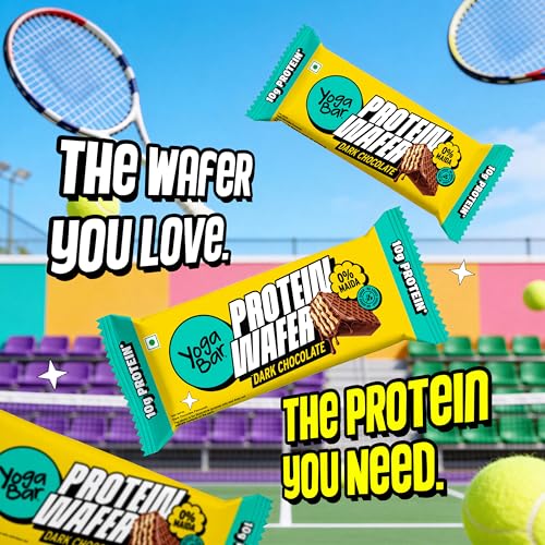 Image of Yogabar 10g Protein Wafer Bars | Dark Chocolate Flavor | Crunchy High-Protein Snack | Source of Protein & Fiber | 0% Maida | Made with Millets | 40g Each | Pack of 10