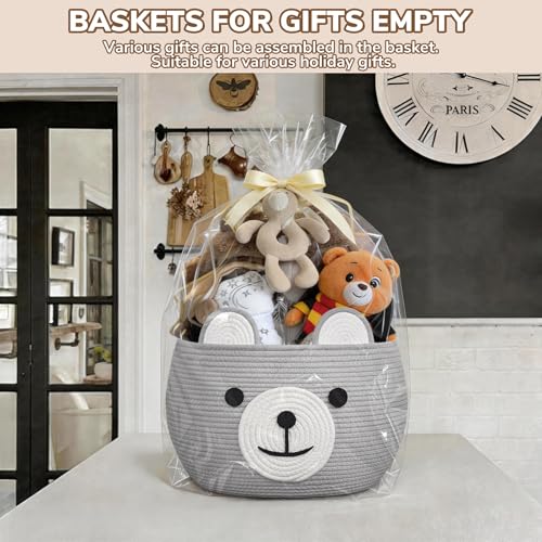 Image of CherryNow Baby Basket for Nursery, Baby Boy Gift Baskets Empty, Decorative Woven Basket for Toys Organizer Living Room, Light Gray, 15.7 inchD x 10.5 inchH