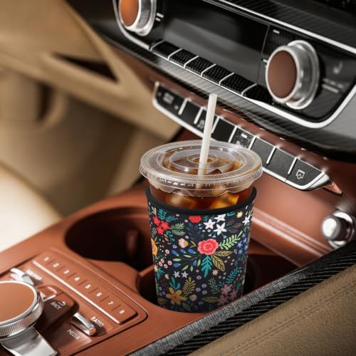 Image of Insulated Neoprene Cup Sleeve for Iced Coffee & Cold Soda - Reusable & Sweatproof, Keeps Drinks Cold Longer, Coffee Coolie for Hot & Iced Drinks (Little Floral, Large: 32oz)