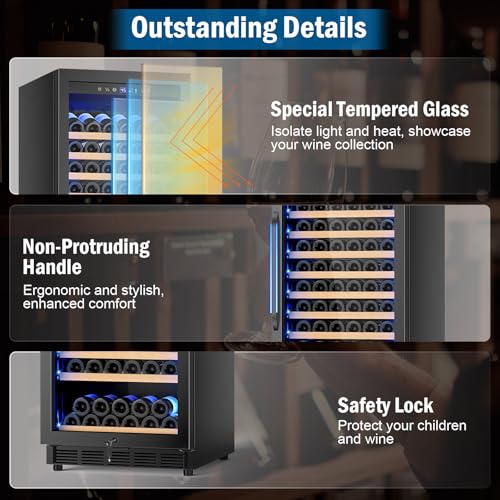 Image of Wine Fridge 24 Inch, 190 Bottles Freestanding or Built-in Wine Cooler Refrigerator with Sliding Rail Shelves, Professional Wine Cellar Low Noise, Black