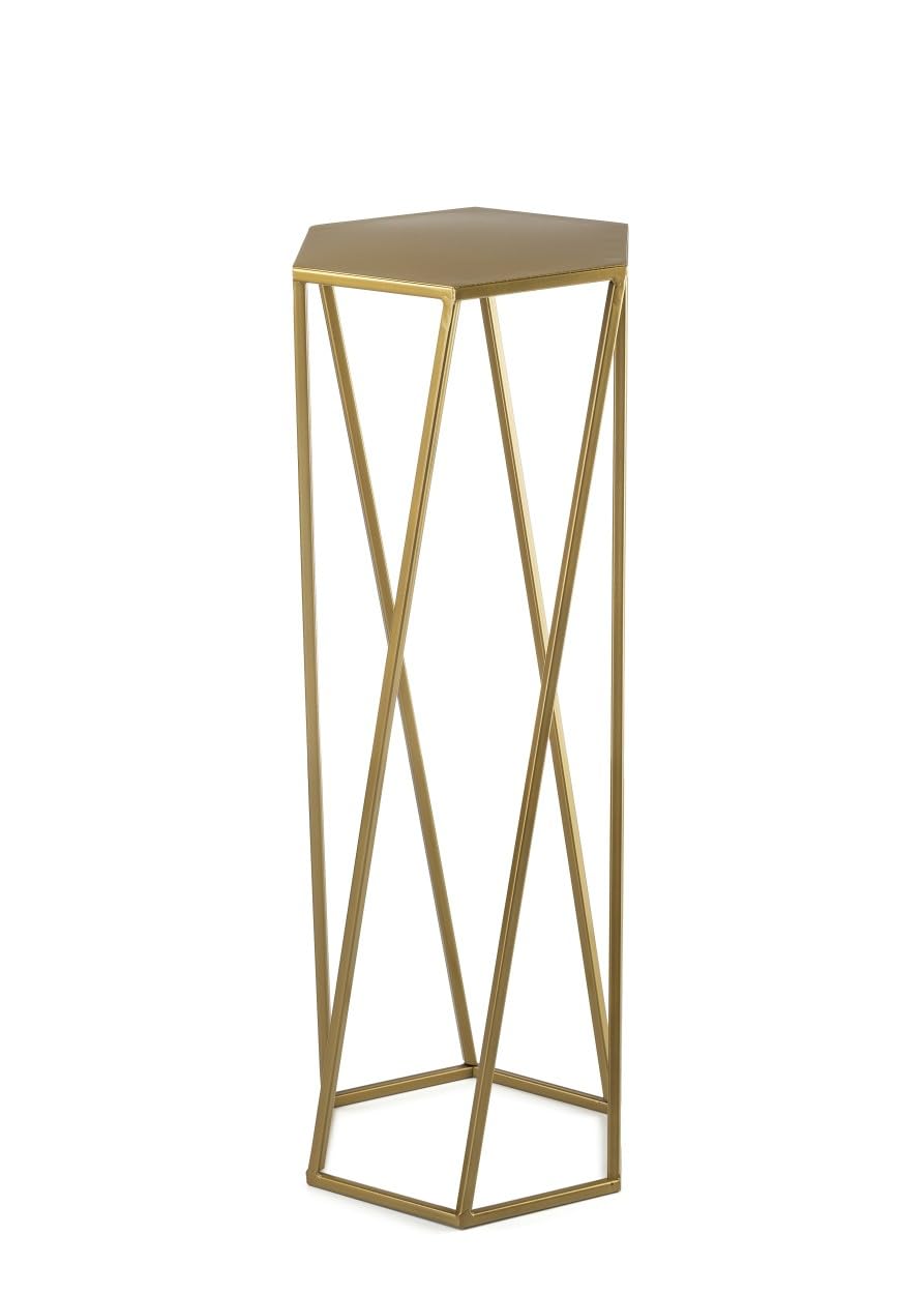 Support de fleurs doré en métal - 70 cm de haut - Tabouret solide de forme hexagonale - Support de plantes de style loft pour la décoration intérieure