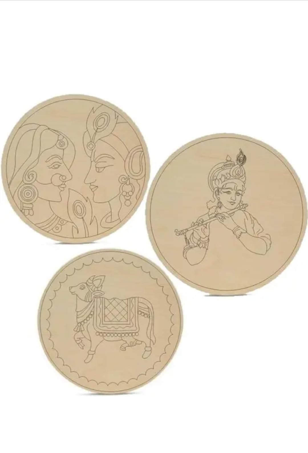 3 Krishna Based Design on Round MDF Plain Wood Boards for Art and Craft 8" Inch - 3mm for Art and Craft for Resin Art, Mandala Art, Pyrography, Painting (1 Piece of Each)-image-19