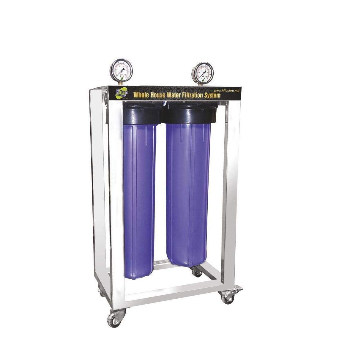 Hi-Tech WHF 20-2 20" X 4.5" Two Big Blue Whole House Water Filtration System Complete with Hard Water Protection 7000LPH for Diwali Gift