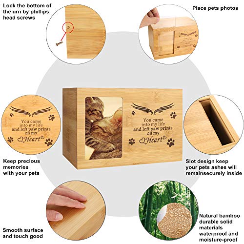 BAMTALK Pet Memorial Urn for Ashes, Cat or Dog Memory Box, Pet Memorial Keepsake, Pet Cremation Urn with Photo Frame, Wooden Nature Bamboo Urn for Pet Lovers (Natural Color) - Thumbnail 5