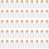 MaxMau 48pcs 2ml Mini Glass Jars with Cork Stoppers Eye Screws Funnel,Small Glass Bottles Tiny Vials for Arts Crafts DIY Projects Wedding Party Favors