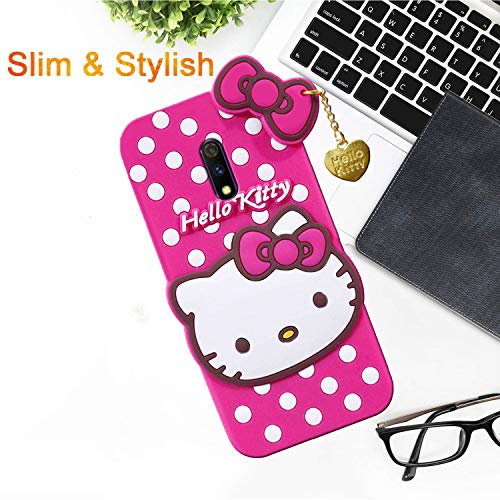 Image of Unirock Hello Kitty Back Case Cover for Realme X| 3D Cute Hello Kitty Case |Soft Silicone Rubber Back Cover with Pendant Kitty Cover for Realme X (Pink)