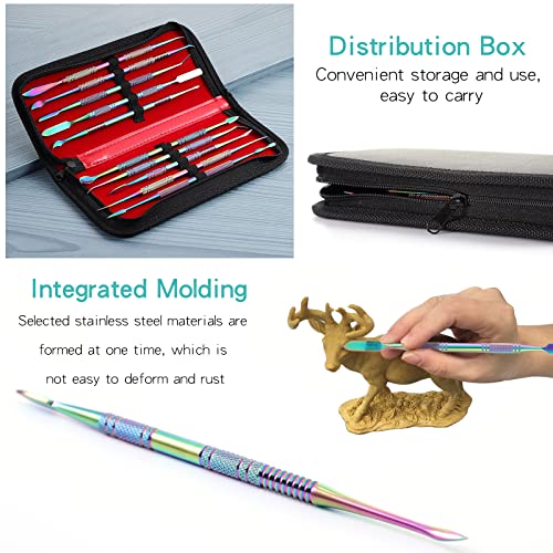Coolty Lot de 10 outils de sculpture de cire à double extrémité en acier inoxydable avec étui de transport pour sculpter, détailler, sculpture de poterie - Image 6
