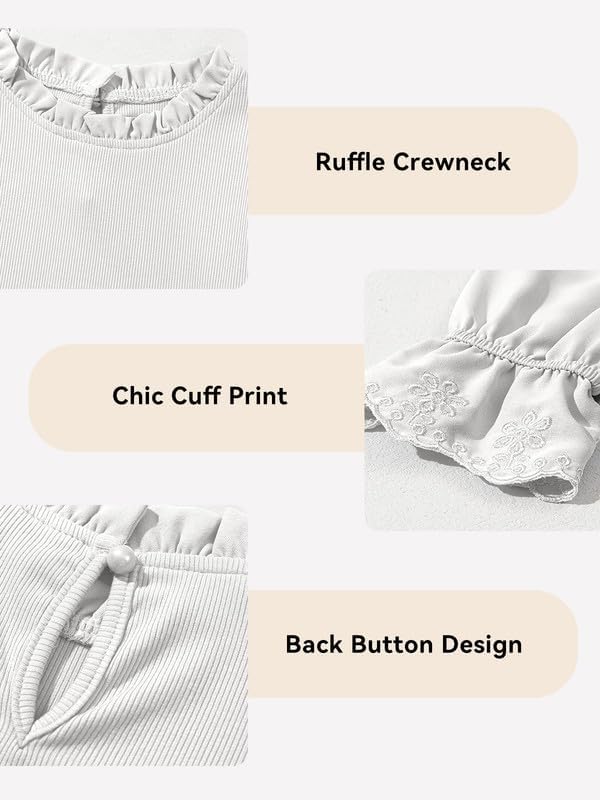 Cute Shirts for Girls Ruffle Long Sleeve Crewneck Ribbed Knit Blouses Tops 6-15 Years - Image 4