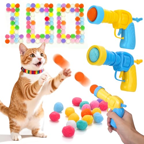 Mity-rain-102PCS-Cat-Ball-Launchers-Pom-Pom-Balls-Interactive-Cat-Toy-Set--Safe-Soft-Plush-Kitten-Toys-for-Indoor-Cats-Fun-Kitten-Toys-for-Endless-Active-Play-Christmas Mity rain 102PCS Cat Ball Launchers & Pom Pom Balls Interactive Cat Toy Set – Safe Soft Plush Kitten Toys for Indoor Cats, Fun Kitten Toys for Endless Active Play (Christmas) - Image 1