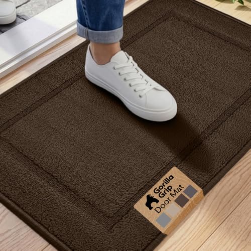 Image of GORILLA GRIP Indoor Door Mat, Rubber Backing Entry Rug 35x22, Brown