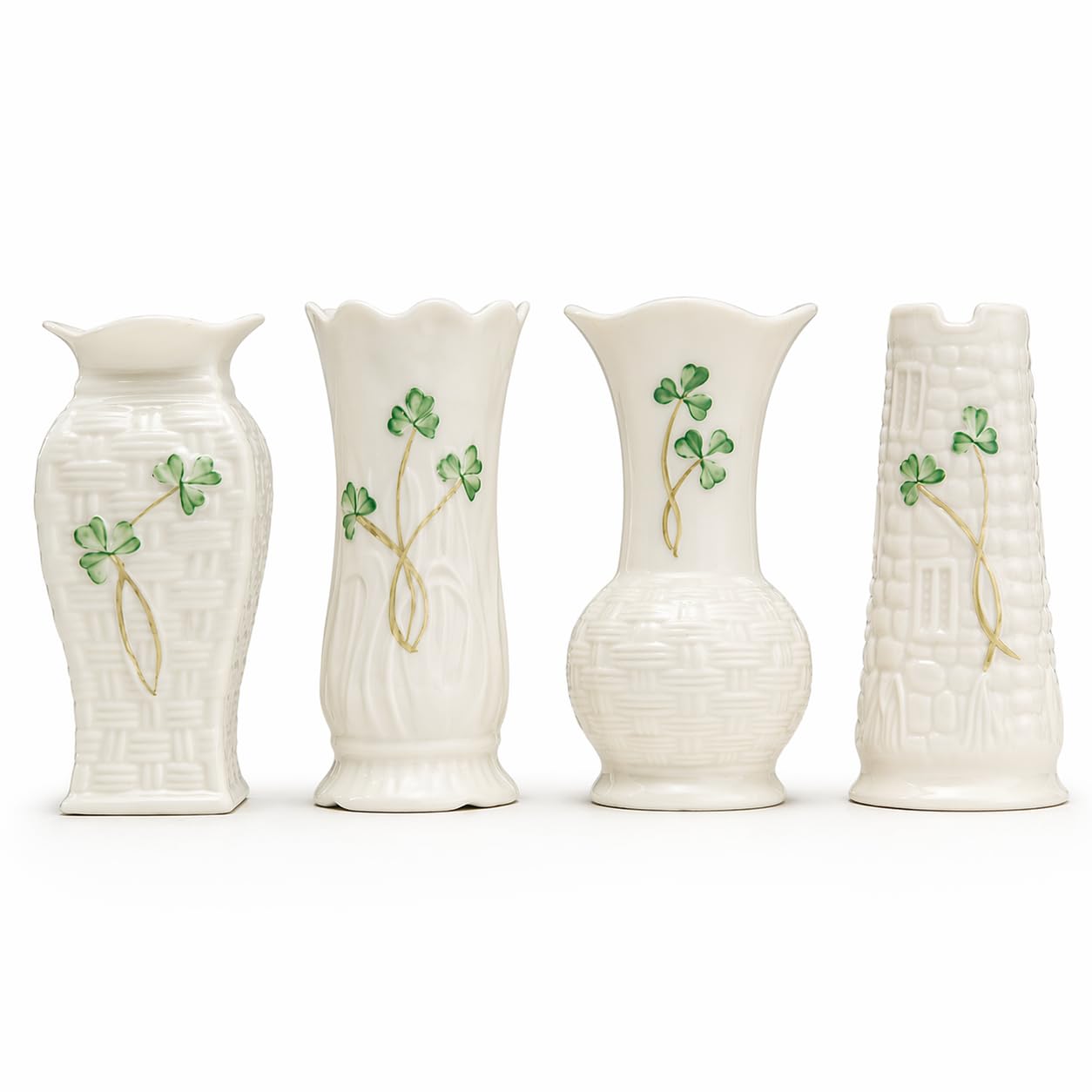 Mini vases Belleek Shamrock pour décoration de table champêtre et fleurie