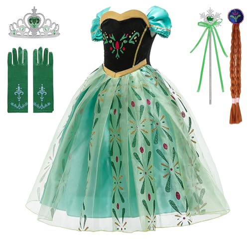Princess Dresses Girls Anna Costumes Birthday Party Halloween Costume Cosplay Dress up for Girls 5-6Years(A60,130)