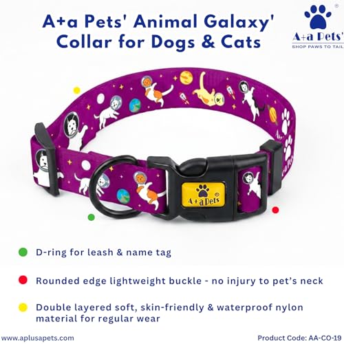 Image of A+a Pets' Animal Galaxy' Collar for Dogs & Cats | Waterproof Adjustable for All Breeds (Purple, L)