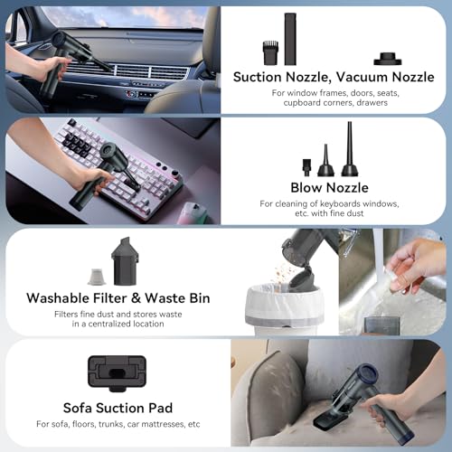 Image of Handheld Vacuum Cordless, Portable Car Vacuum, High Power Cleaner for Pet Hair /Car /Home, Suction & Blow 2 in 1, 17-30 Min Run Time, Small Lightweight Gadget, Type-C Rechargeable