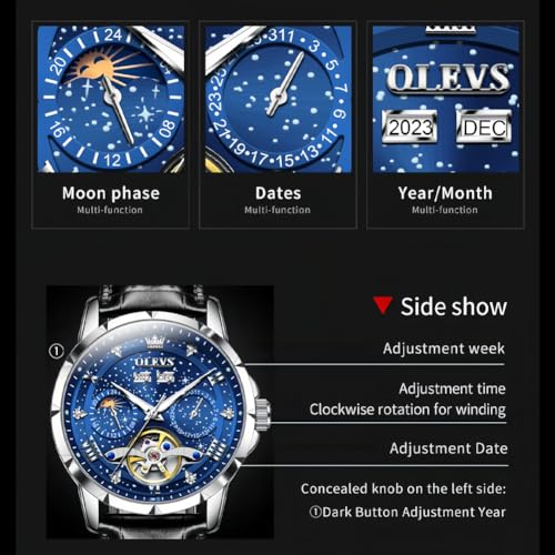 Image of OLEVS Mens Automatic Watches Self-Winding Starry Sky Diamond Skeleton Luxury Wrist Watch Waterproof Luminous
